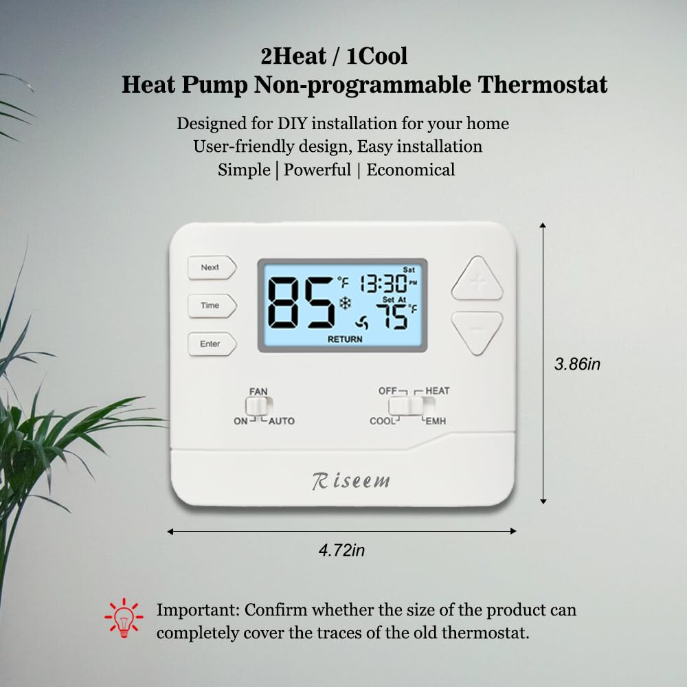 Termostato non programmabile, 2 pompa di calore/1 di raffreddamento o 1 sistema convenzionale di riscaldamento/1, retroilluminazione bianca