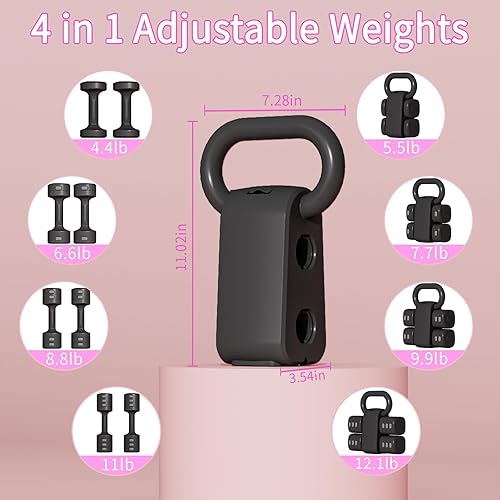 Miniatura 2 de Juego de pesas rusas ajustables, juegos de pesas rusas 4 en 1 (5.5 libras, 7.7 libras, 9.9 libras, 12.1 libras) para mujeres, juego de 2 mancuernas