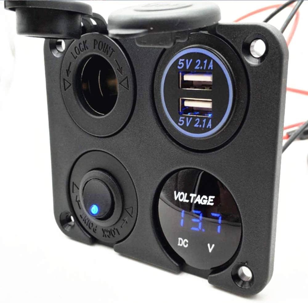 ON/Off Toggle Switch Panel Dual USB Charger Cigarette Lighter Socket Voltmeter Compatible with Car BoatTruck Auto Parts (Color : E Blue) (Green)