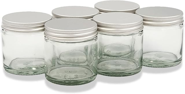 Elegant and Durable 60ml Clear Glass Jars with Airtight Silver Lids - Perfect for Candlemaking, Storage, DIY Beauty and Gifting - Heat-Resistant, Refillable & Stylishly Compact - Set of 6