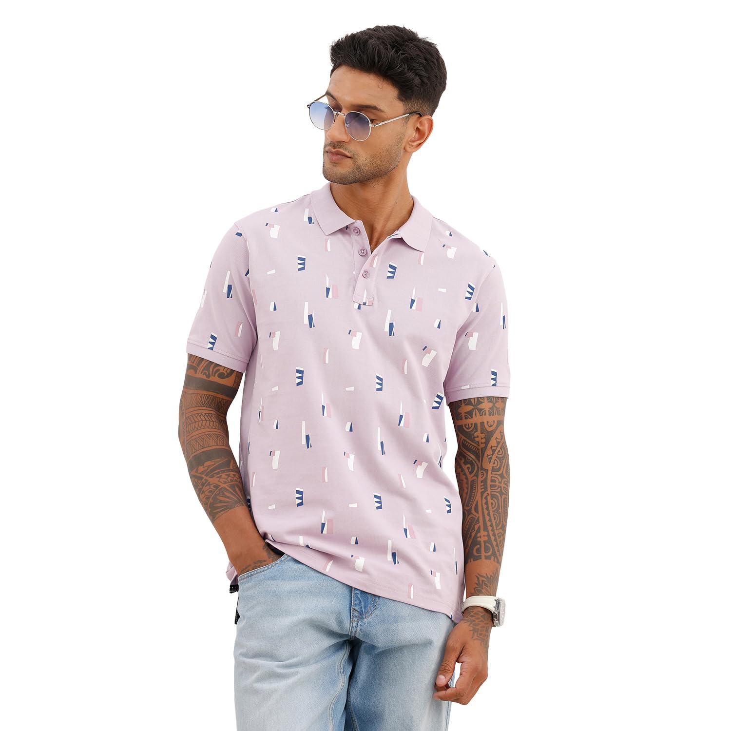 wrogn Men's Slim Fit AOP Polo T-Shirt | Purple-picture-10