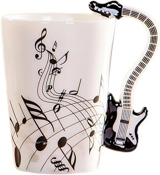 MBSM 8.5oz Creative Music Mug Violin Style Guitar Ceramic Mug Coffee Tea Milk Stave Cups with Handle Coffee Mugs Novelty Gifts Black Electric Guitar