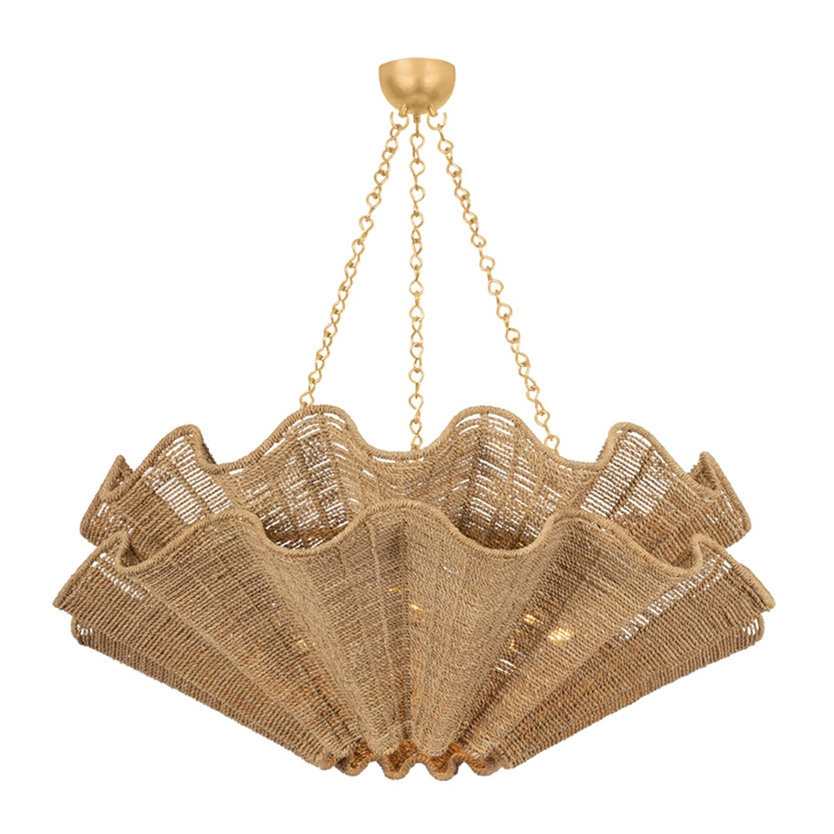 Hayworth 8-Light Chandelier | Natural & Vogue Style | Vintage Gold Leaf Finish | Made of Natural Woven | Damp-Rated for Bathroom Use | Adjustable Hang Height 37-70" | -VGL by