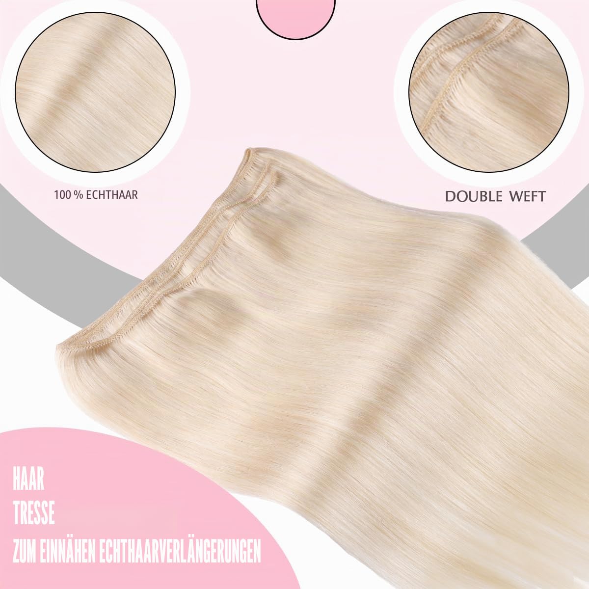 SURNEL 50cm 100g Tressen Echthaar Extensions Blond Echthaar Tressen Zum Einnähen Platinum Blond Remy Weft Extensions Human Hair Braids (Tressen#60-20zoll)