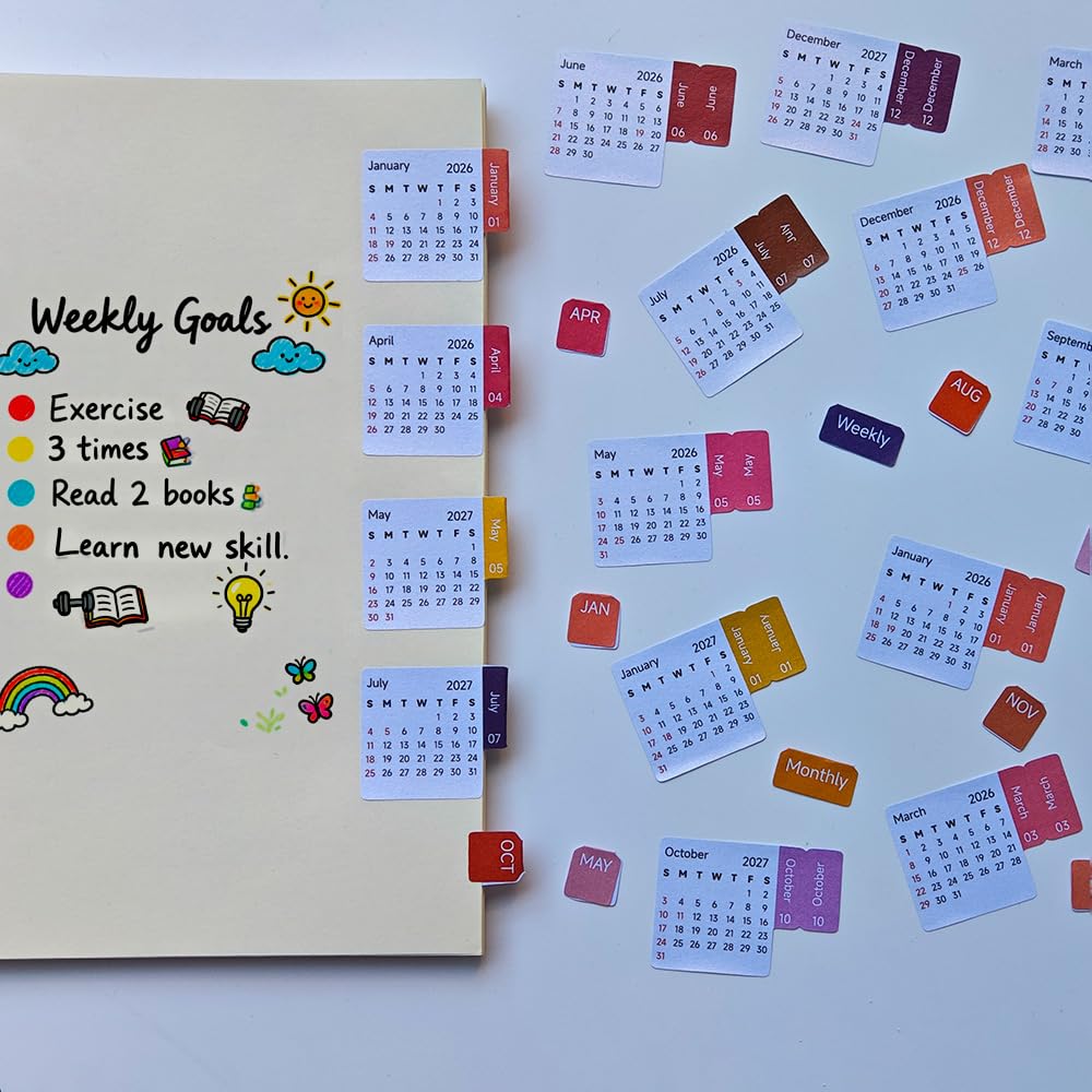 Calendar Stickers Planner Monthly Stickers Self Adhesive Index Tabs for Daily Planners & Journals, Work, School, or Home Management (Blossom)