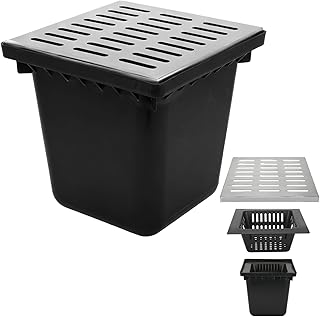 Catch Basin with Stainless Steel Grate, 18″x18″x15″ Large Drainage Catch Basin with Debris ...