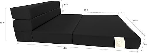 Miniatura 5 de D&D Futon Furniture Colchón plegable de espuma, tumbona para silla, sofá cama de estudio, tamaño Queen 80 x 60 x 6 pulgadas (negro)