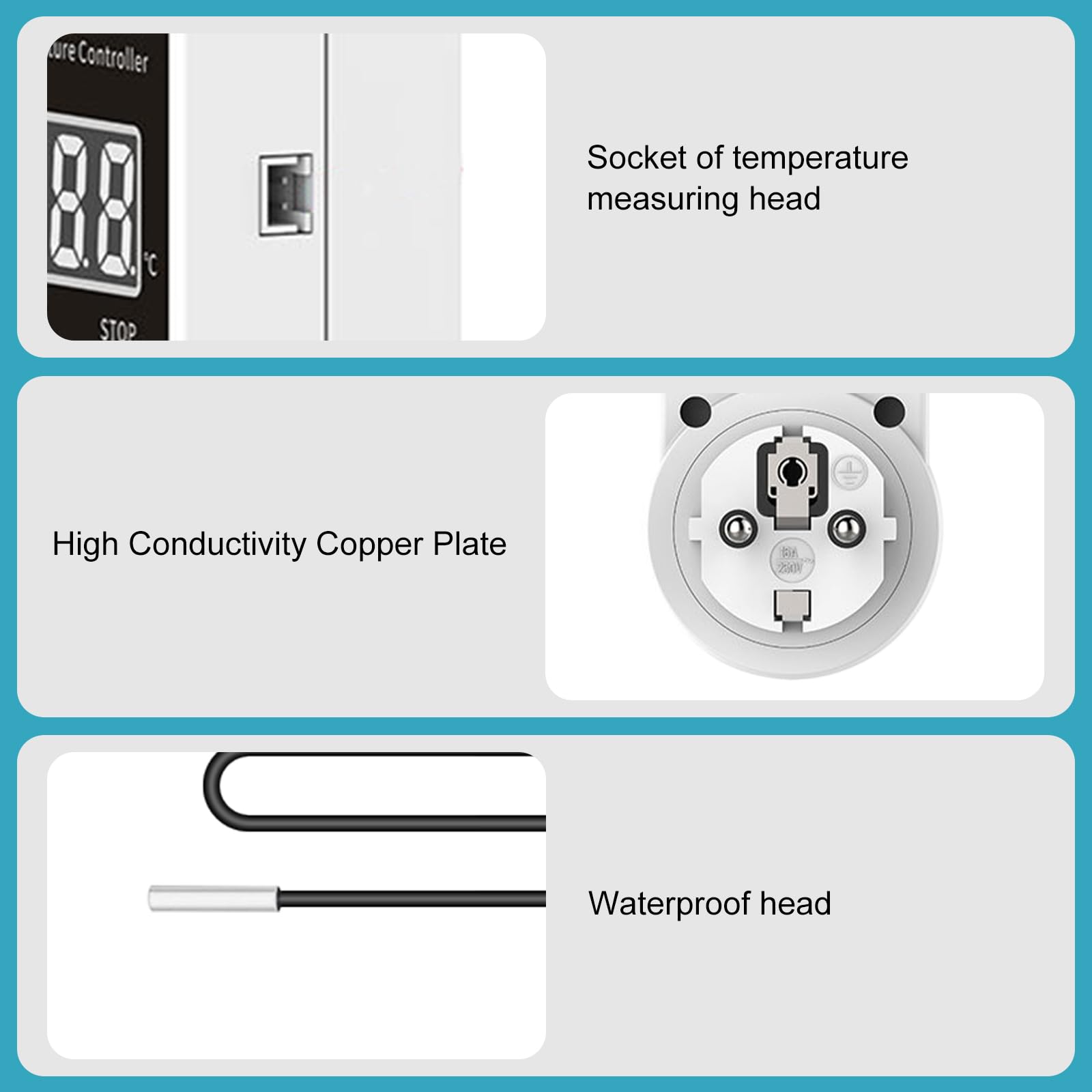 VWPEYY 2 prese termostatiche, regolatore di temperatura digitale, 230 V, termostato di raffreddamento con sonda LCD, termostato digitale per serra, acquario, terrario, rettili