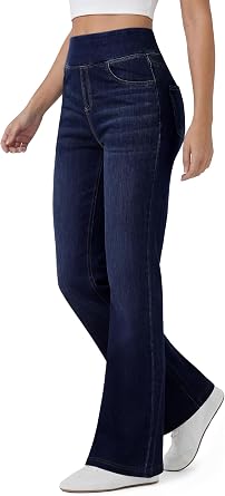 FireSwan Womens Trendy Stretchy Flare Jeans High Waisted Wide Leg Bootcut Jeans Pull On Casual Loose Denim Pants