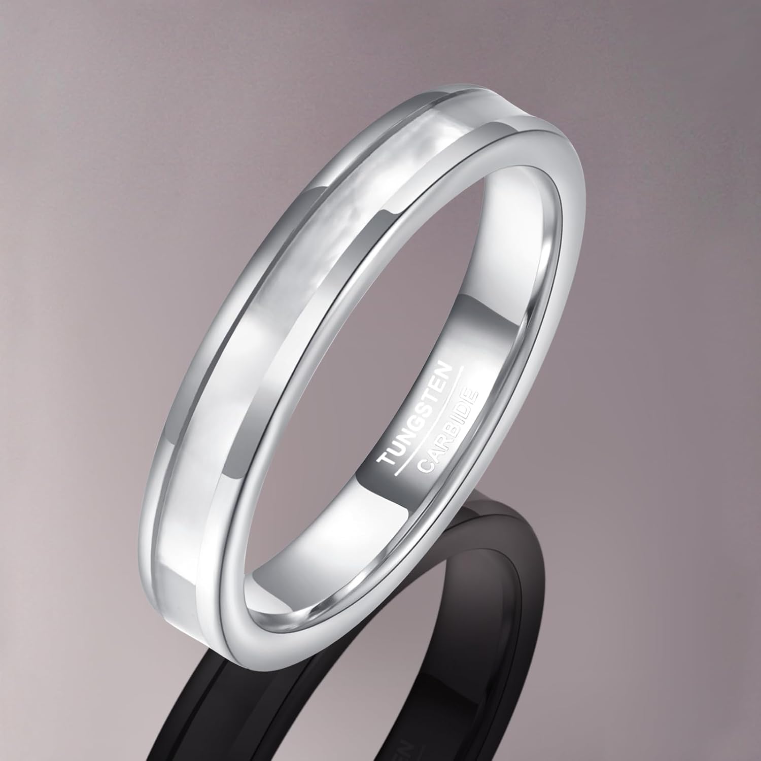 Vakki 4mm 6mm Womens Rose Gold Tungsten Carbide Ring with Mother of Pearl Shell/Marble Inlaid Wedding Band Comfort Fit Size 5-12