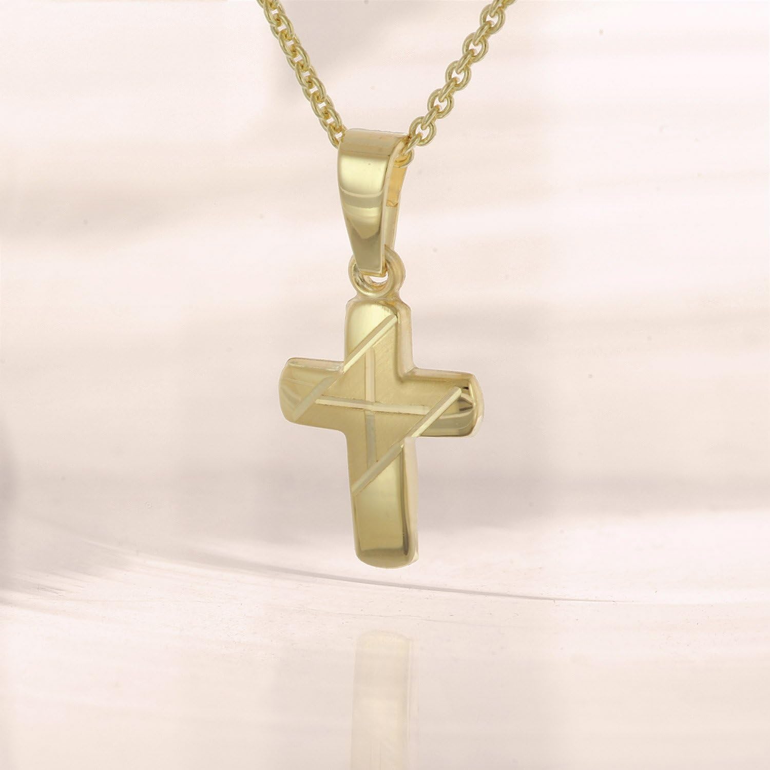 trendor Kreuz-Anhänger für Kinder Gold 333 An Vergoldeter Silberkette 28216 | zauberhaftes Schmuckstück, tolle Geschenkidee,