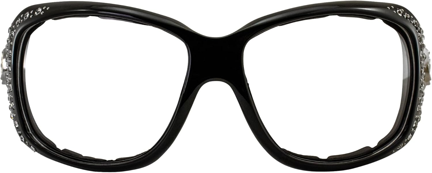 Rodeo Queen Angel Plus Padded Motorcycle Sunglasses Womens 2 Pair Black Frame Rhinestone Sunglasses w/Silver Wing Accent Clear & Gradient Smoke Lenses - Image 2