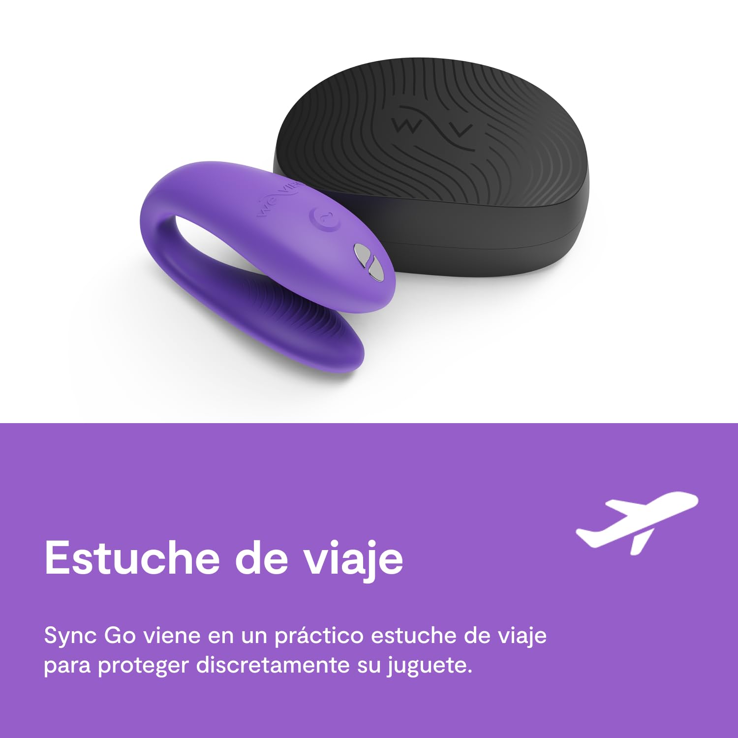 We-Vibe Sync Go Travel Edition Vibrador para parejas Vibrador en forma de C | Juguete para parejas con vibración portátil | Recargable | Estuche de viaje | Morado