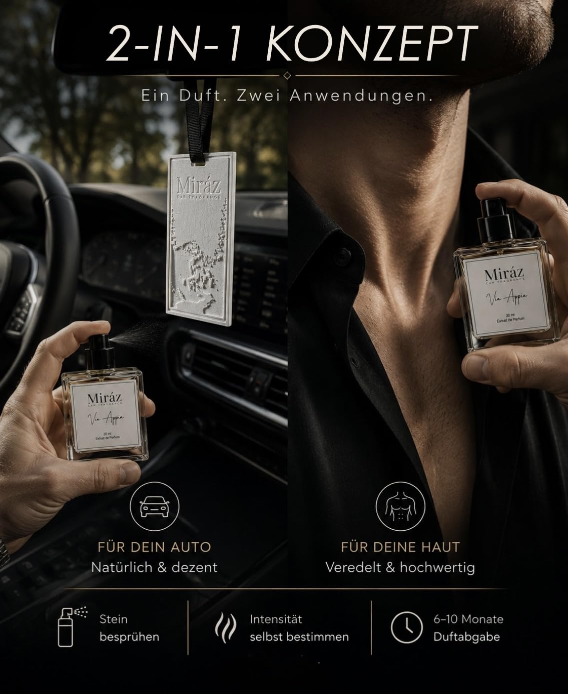 Autoduft mit Himbeer, Vanille & Sandelhoz – Luxus Auto Parfum mit Duftstein für 6 Monate Duft I 2in1 Premium Auto Parfüm für Innenraum & Haut I Auto Lufterfrischer
