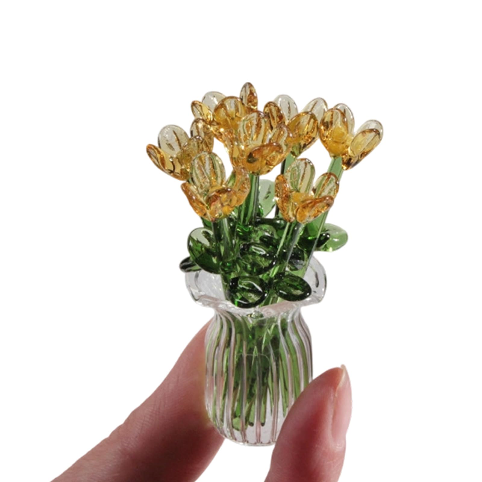 Glass Decorative Flowers Bouquet Handcraft Crystal Flower Statue Ornaments Simulation Flower Collectible Glass Blown Ornaments