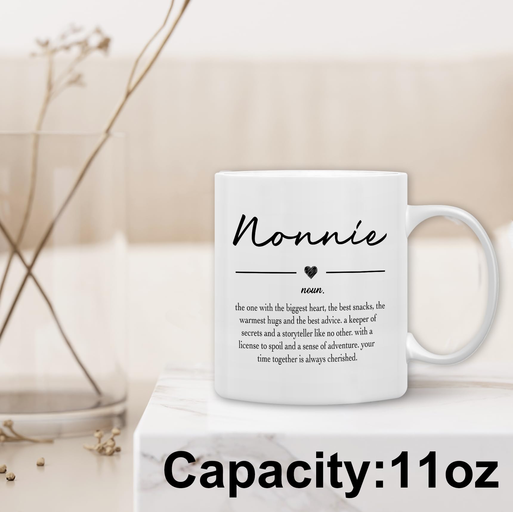 QASHWEY Nonnie Gifts Coffee Mug, Gifts for Nonnies Grandma from Grandkids Grandchildren, Grandma Coffee Mug, Mothers Day Mugs Tea Cup Gift for GrandmaNonnie, Nonnie Definition CoffeeCup Ceramic 11oz