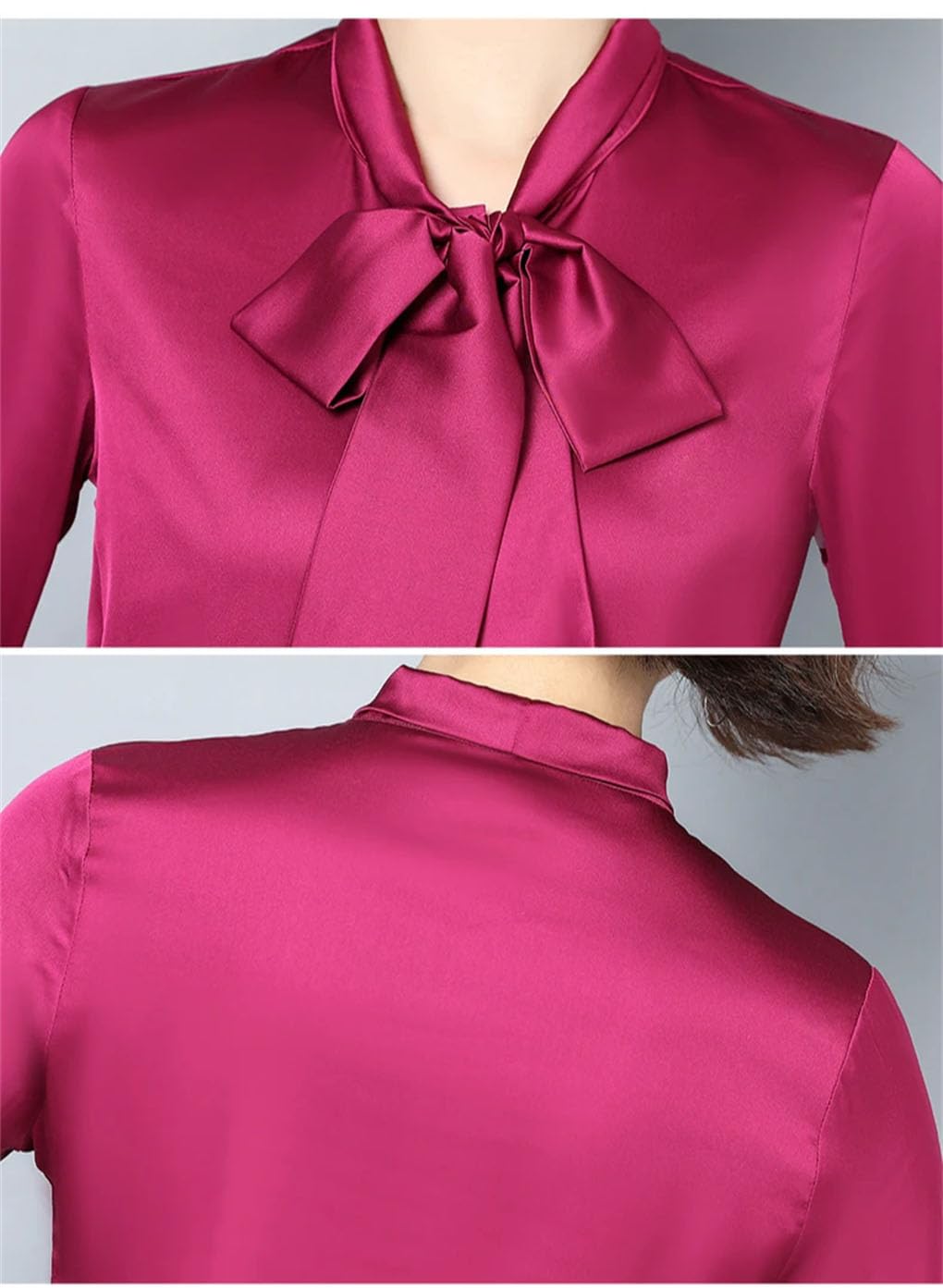 Camicetta da donna a maniche lunghe con colletto a fiocco in chiffon