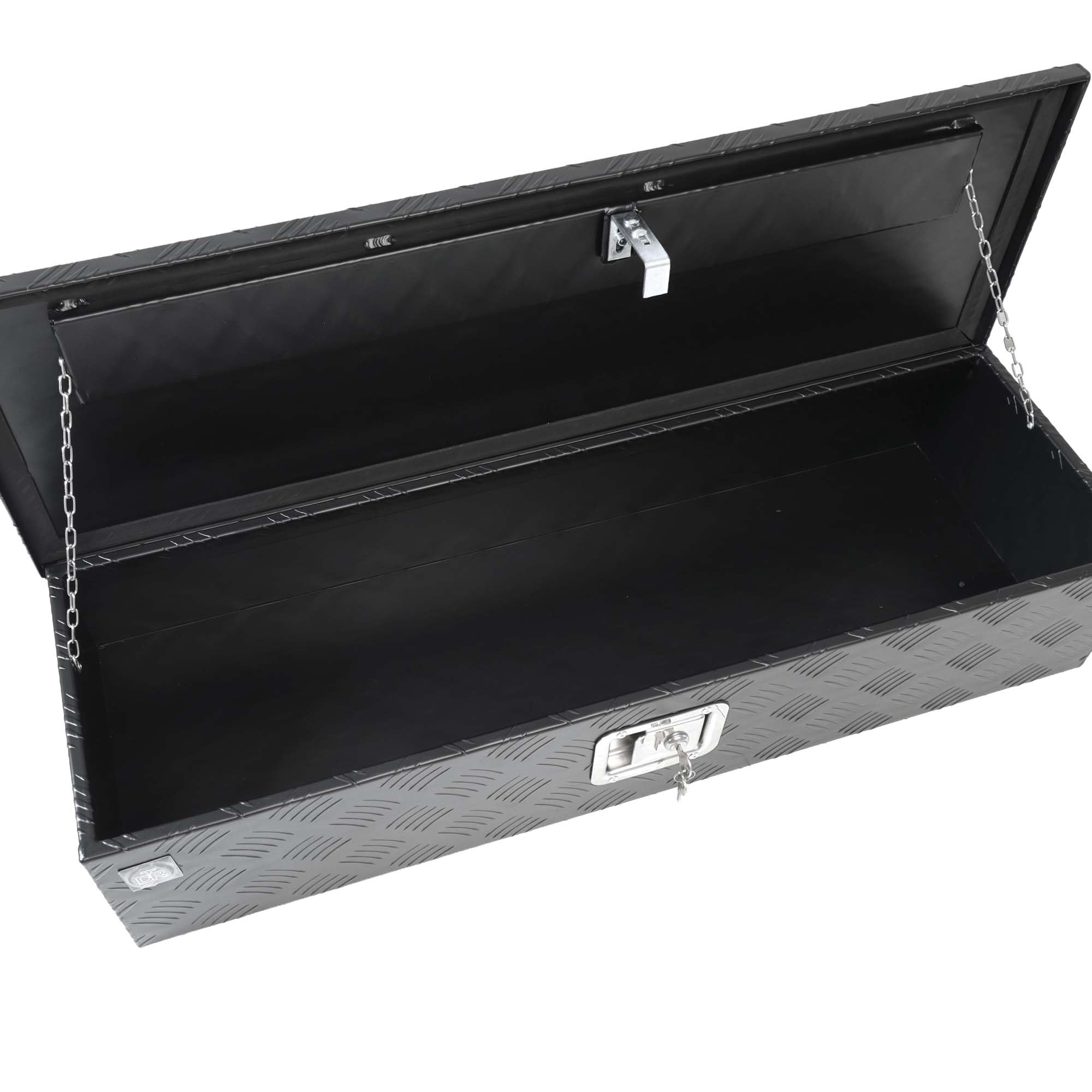 The Drive Staubox Deichselbox für Anhänger, Nutzfahrzeuge 950x320x190mm | Alu-Riffelblech | Schwarz pulverbeschichtet