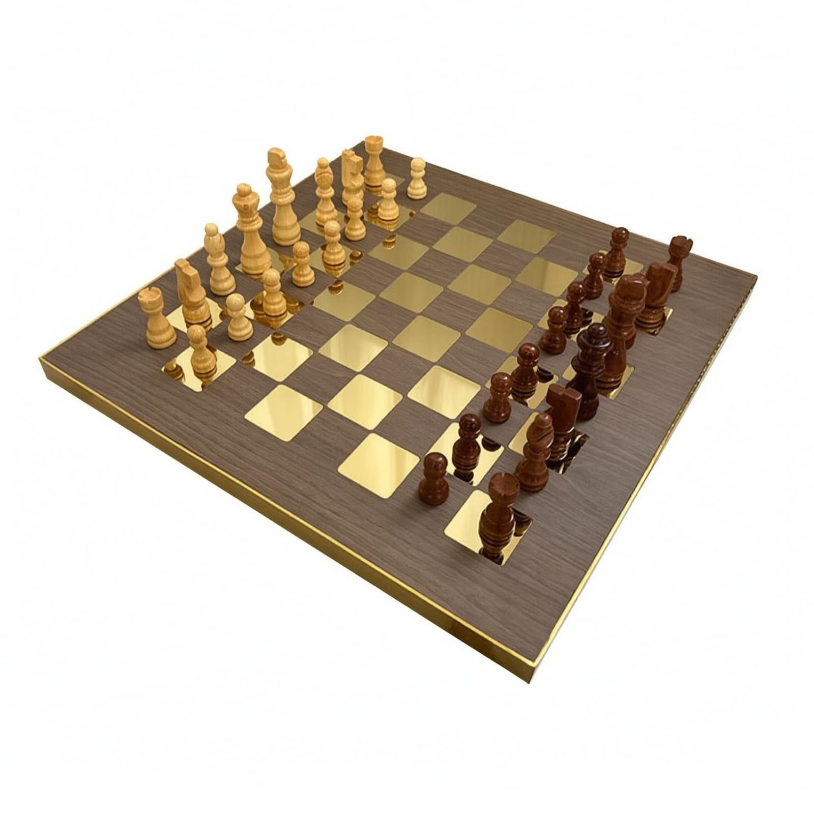Échiquier Pièces D'échecs Résistant Échiquier en Bois Acier Inoxydable Élégant Jeu Société pr Bureau, Or