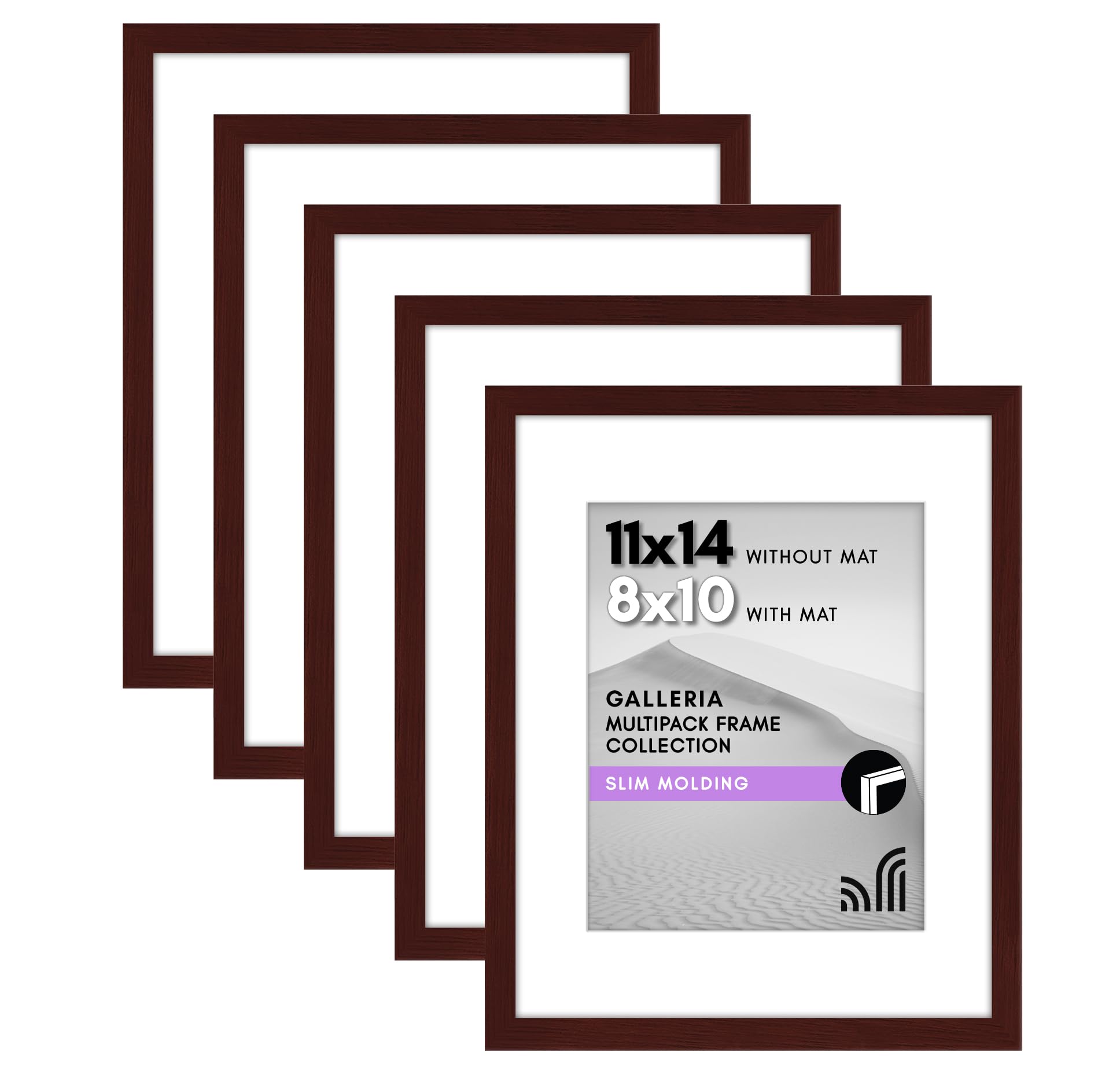Americanflat Galleria Collection - 11x14 Picture Frame Set with Polished Plexiglass - Use as 8x10 with Mat or 11x14 without Mat - Mahogany