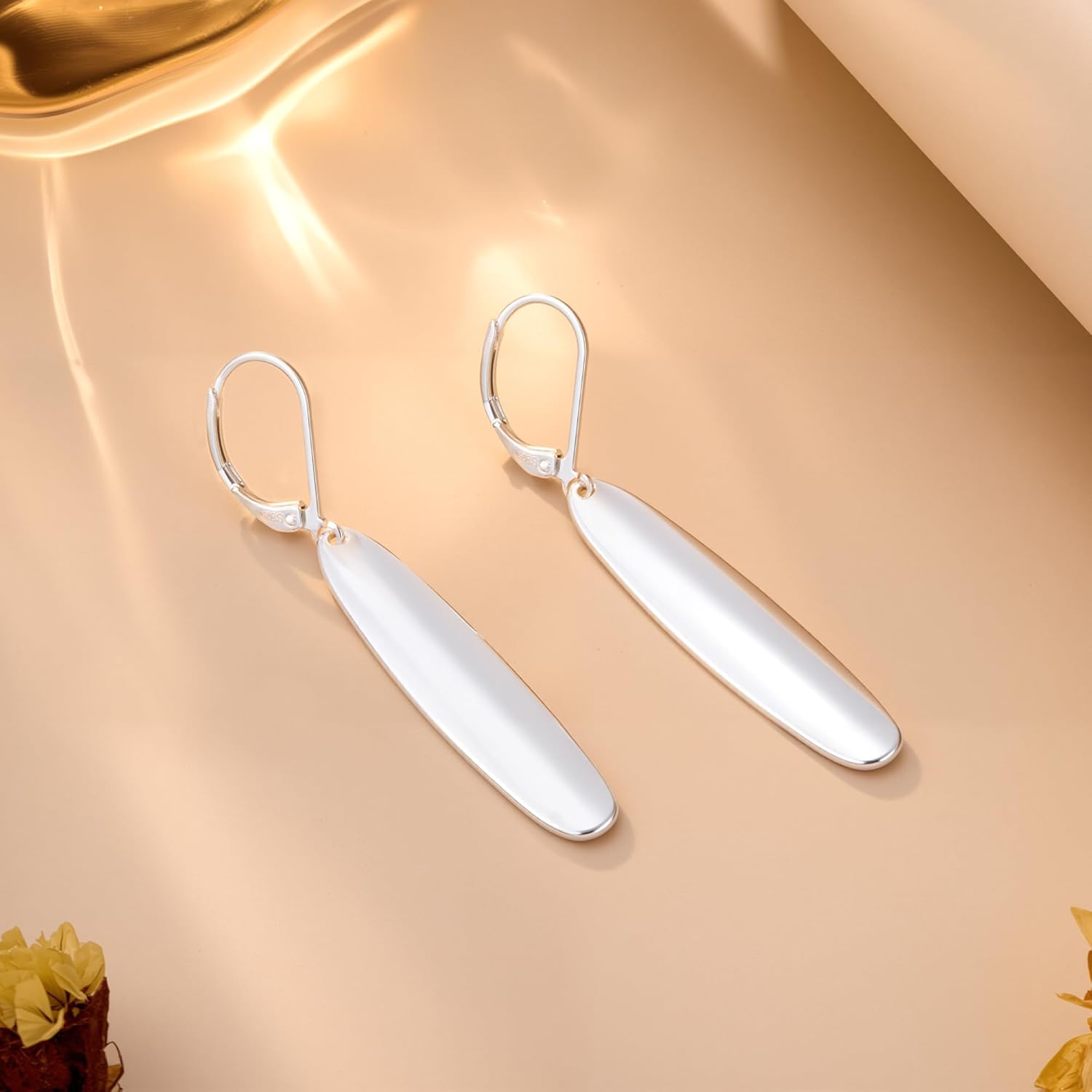 925 Sterling Silver Dangle Earrings Hypoallergenic Leverback 14K Gold Plated Dangle Oval Earrings for Women, ALEXCRAFT Silver Geometric Earring Drop Dangling Dangly Earings - Image 7