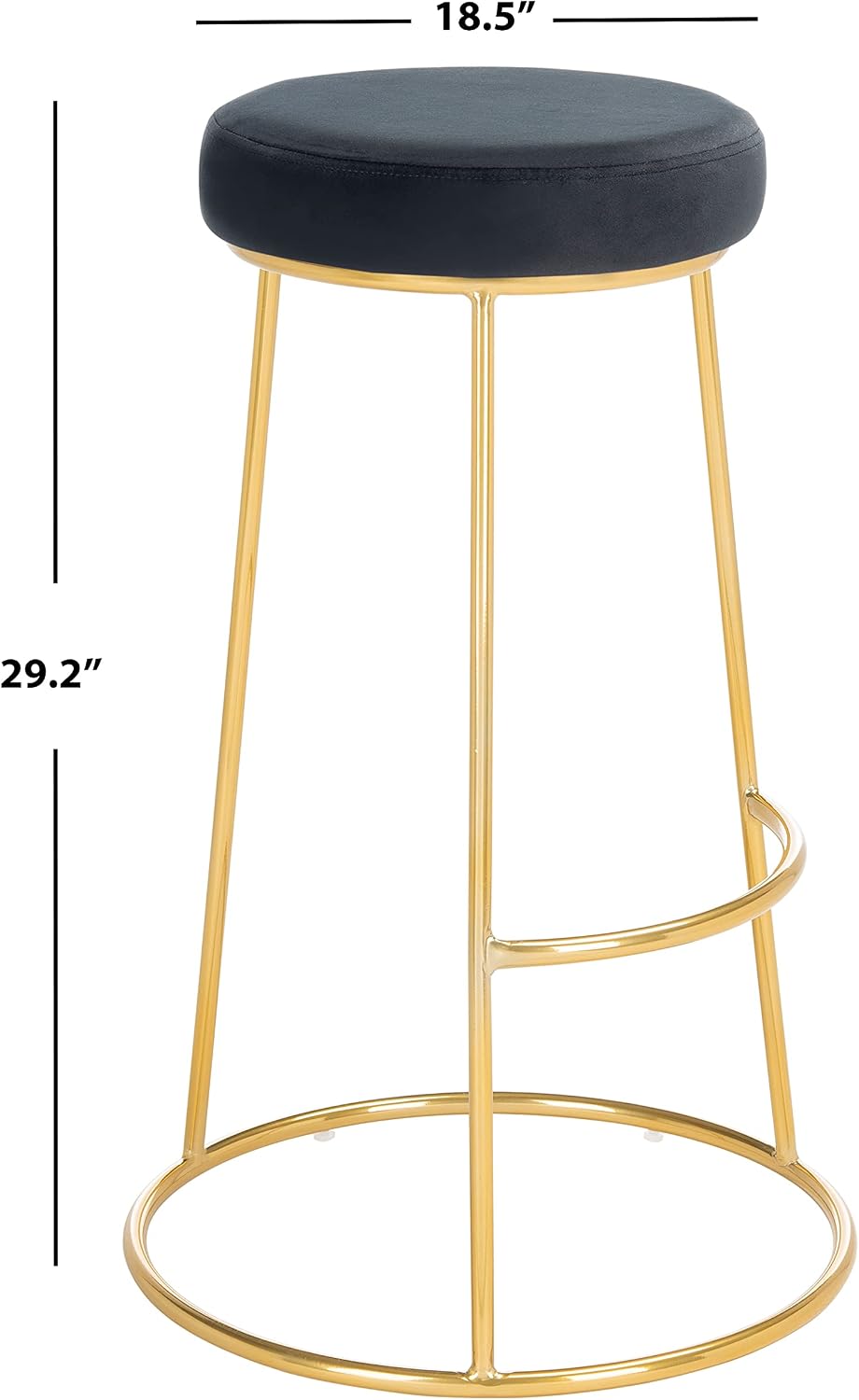 SAFAVIEH Home Collection Sabina Black Velvet/Gold 29-inch Round Kitchen Breakfast Nook Dining Pub Bar Stool