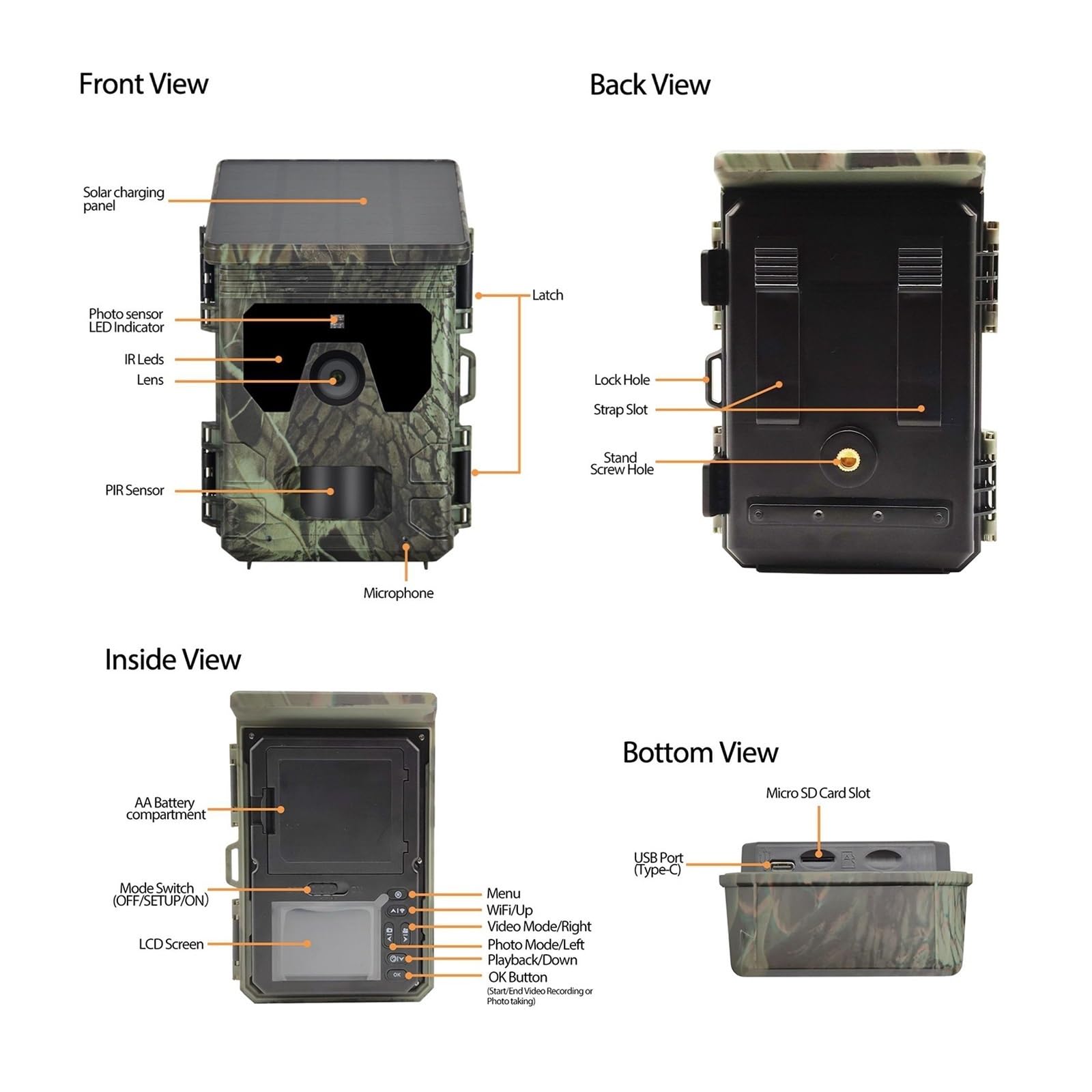 Cámara Vida Silvestre Cámara De Rastreo Visión Nocturna con Energía Solar, Cámaras Caza 4K 50MP, Tiempo Disparo 0,3 S For Monitoreo Vida Silvestre Y Monitoreo Confiable Preciso