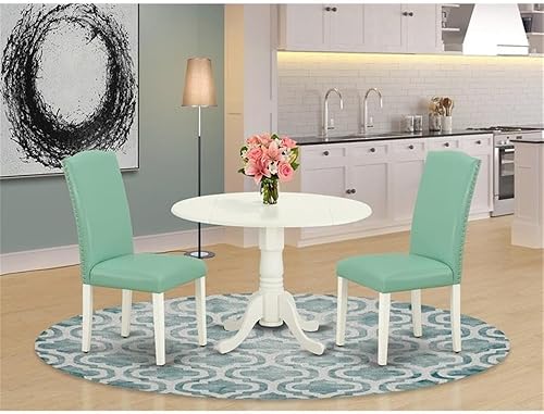 Miniatura 2 de East West Furniture DLEN3-LWH-57 - Juego de comedor de 3 piezas que contiene una mesa de comedor redonda con gotas y 2 sillas Parson tapizadas de