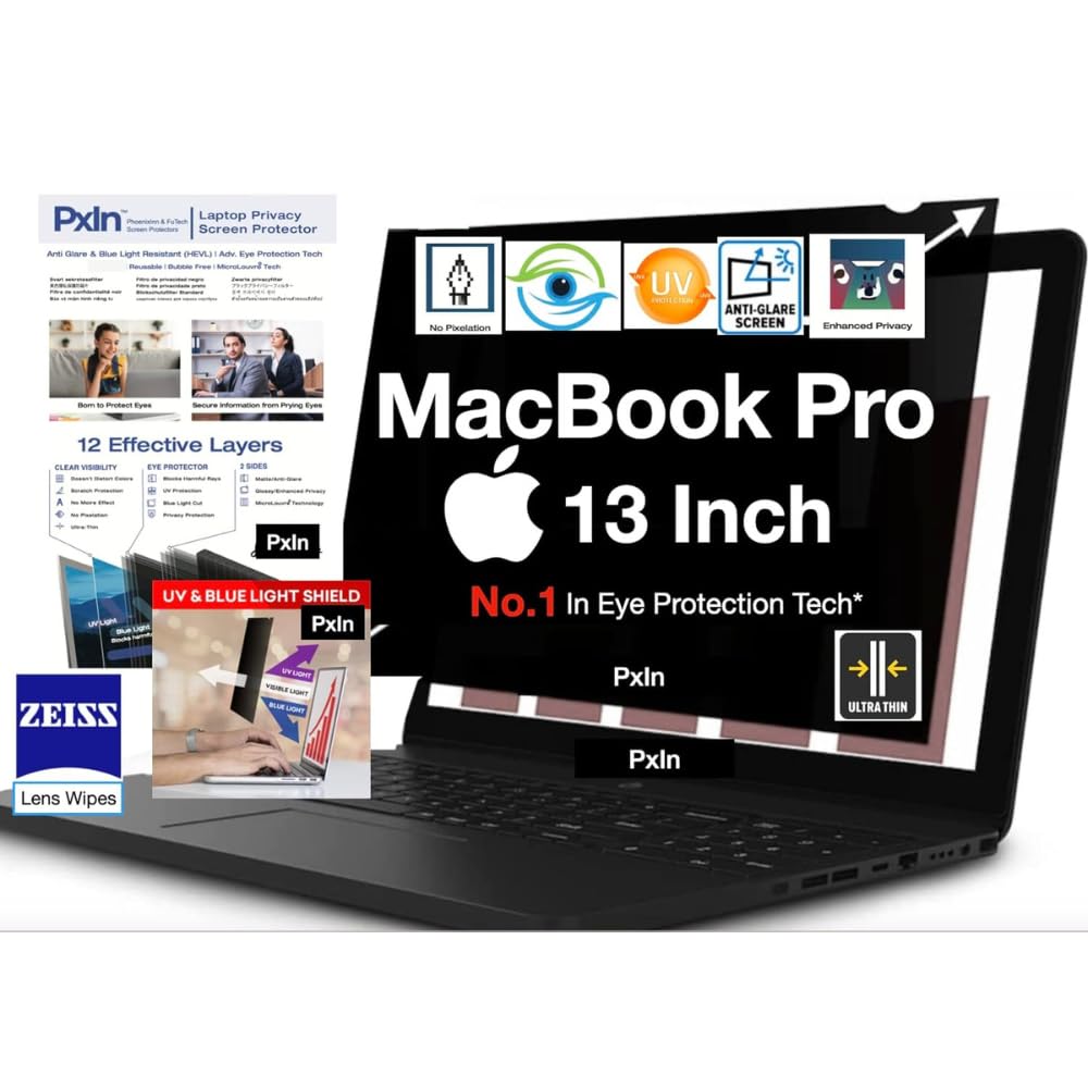 PxIn 13 Inch Macbook Pro Privacy Screen Filter - No Eye Strain | Anti-Blue Light + Anti-Glare | No Dry Eyes | Privacy Screen Protector (B0C4KVKQZN) Amazon Price History, Amazon Price Tracker