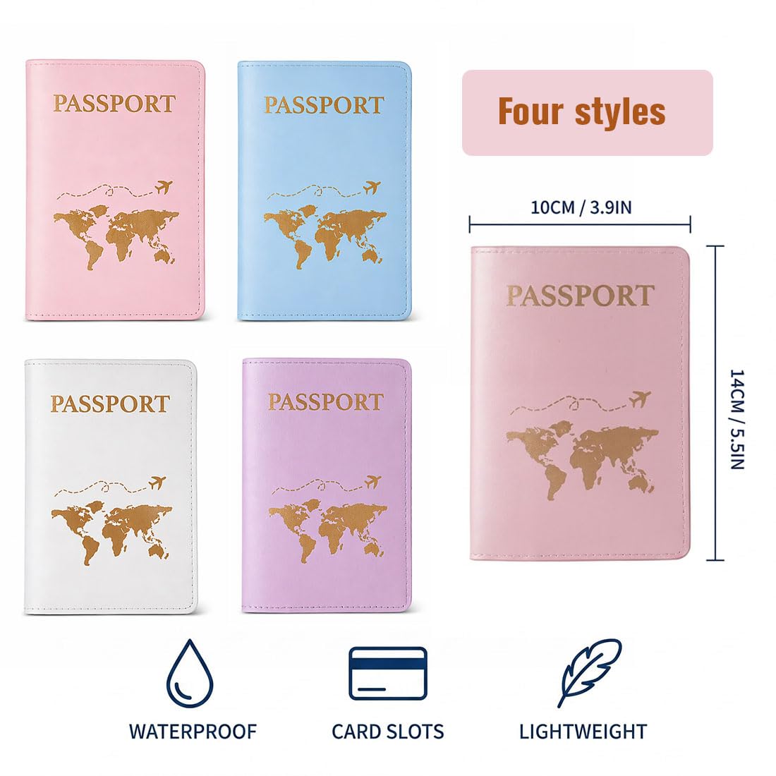 MKEAWUU Custodia Passaporto, 4 Pezzi In Pelle Pu, Colori Blu, Viola, Rosa Chiaro, Bianco, Formato Standard, Per Carte E Documenti