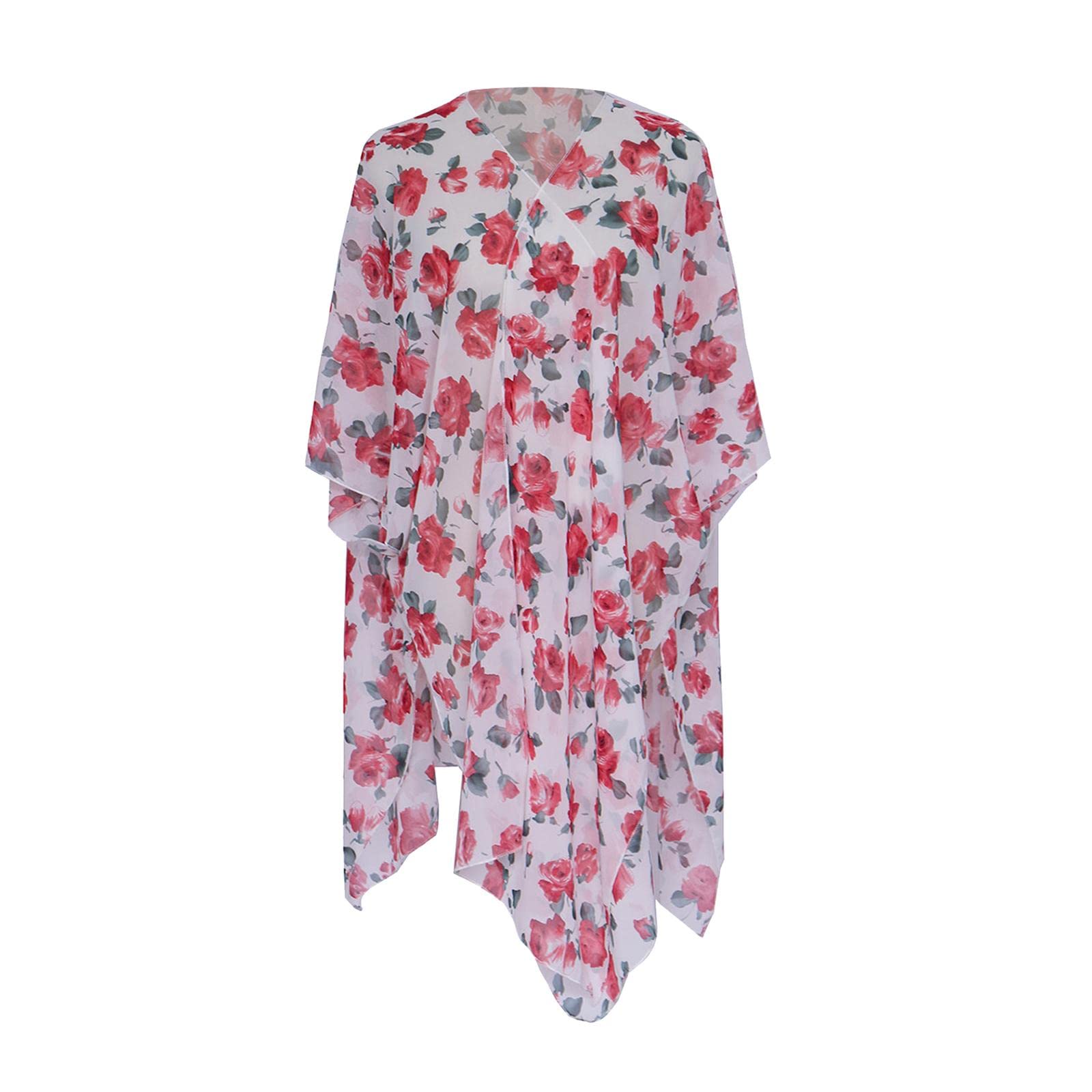 CALANDIS™ Beach Cover Up Kimono Cardigan Chiffon Floral Beach Blouses Dress Red | Womens Clothing-image-14