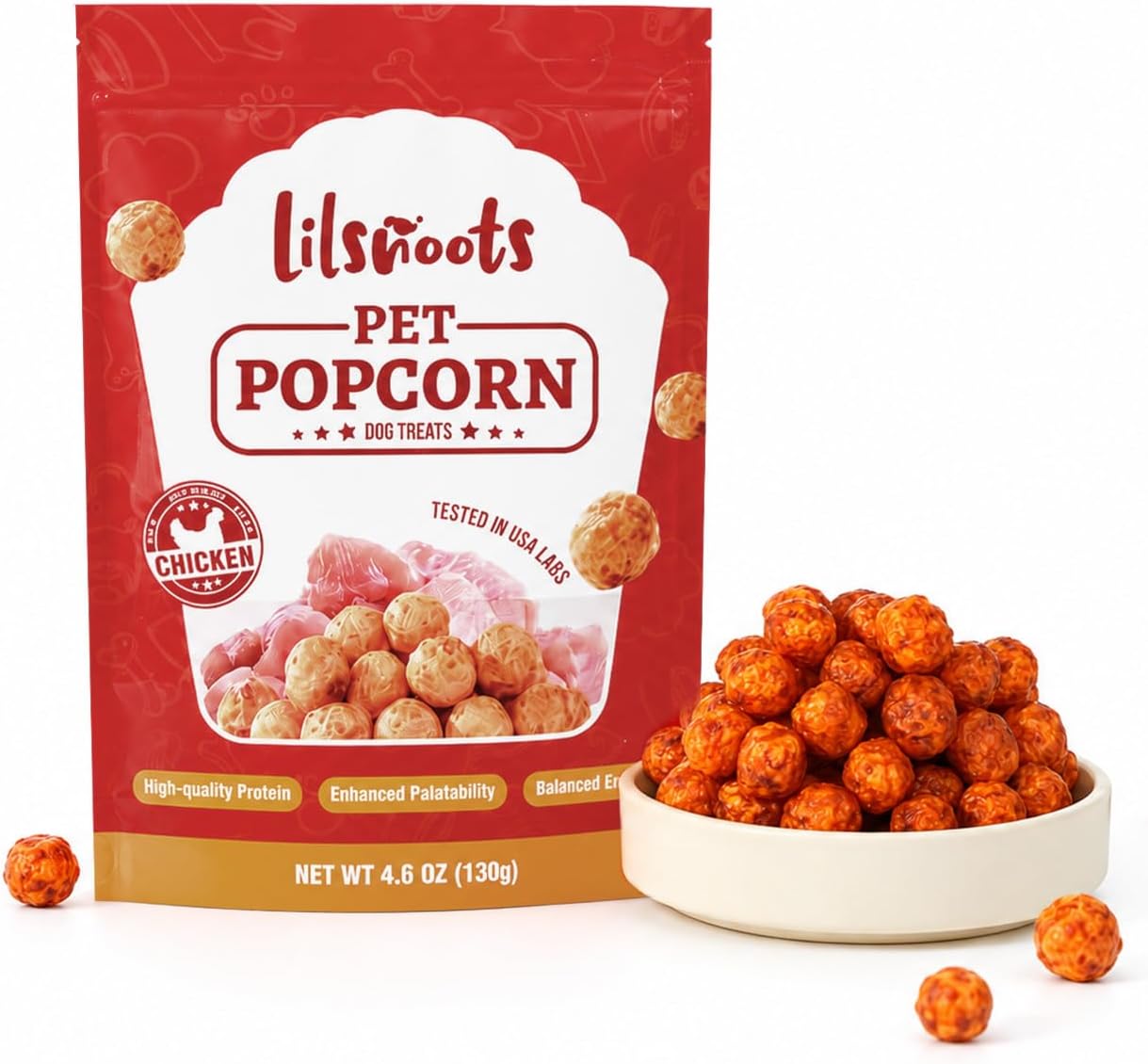 Pet Popcorn Dog Treats, Crunchy Bite-Sized Training & Reward Chicken Flavor