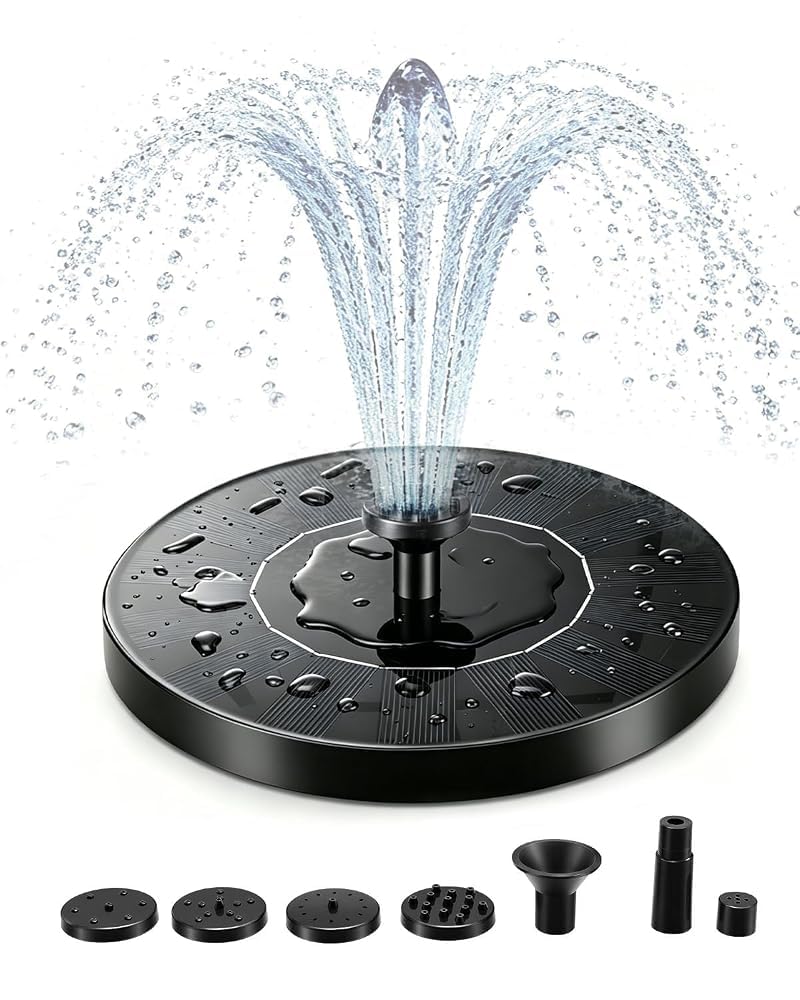 Floating Solar Fountain Pump with 7 Interchangeable Spray Nozzles, Wire-Free Solar Powered Water Feature Pump, Energy-Saving Outdoor Water Pump for Bird Bath, Small Pond, Garden Landscape Decoration,
