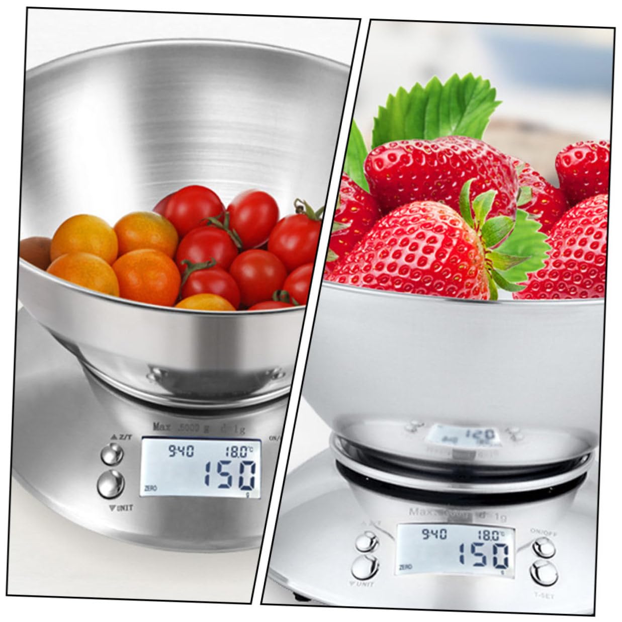 Uonlytech Stainless Steel Kitchen Food Scale with Digital Display and Removable Bowl, Electronic Weighing Tool with Clock Function for Home Cooking and Baking Random Color
