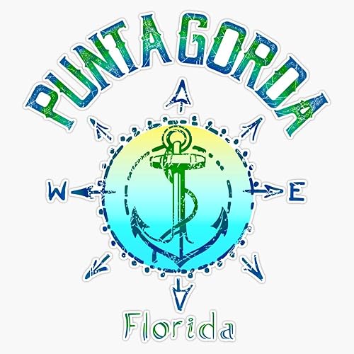 Punta Gorda Florida - Adhesivo de vinilo con brújula náutica de rosa, viento, rosa, velero, ancla, recuerdo, 5 pulgadas