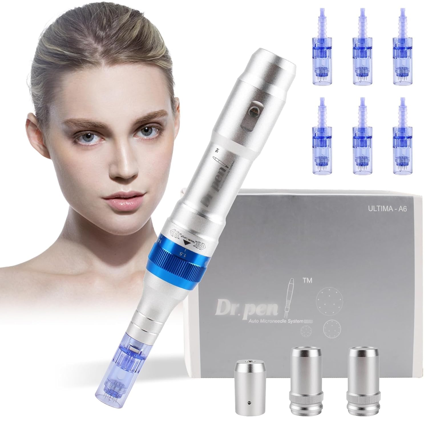 Dermapen Ultima A6 Microneedle schnurloser elektrischer Stift mit 36PIN х2 und Nano Round х2 Nadeln für Falten, Dehnungsstreifen, Narben und Haarausfall
