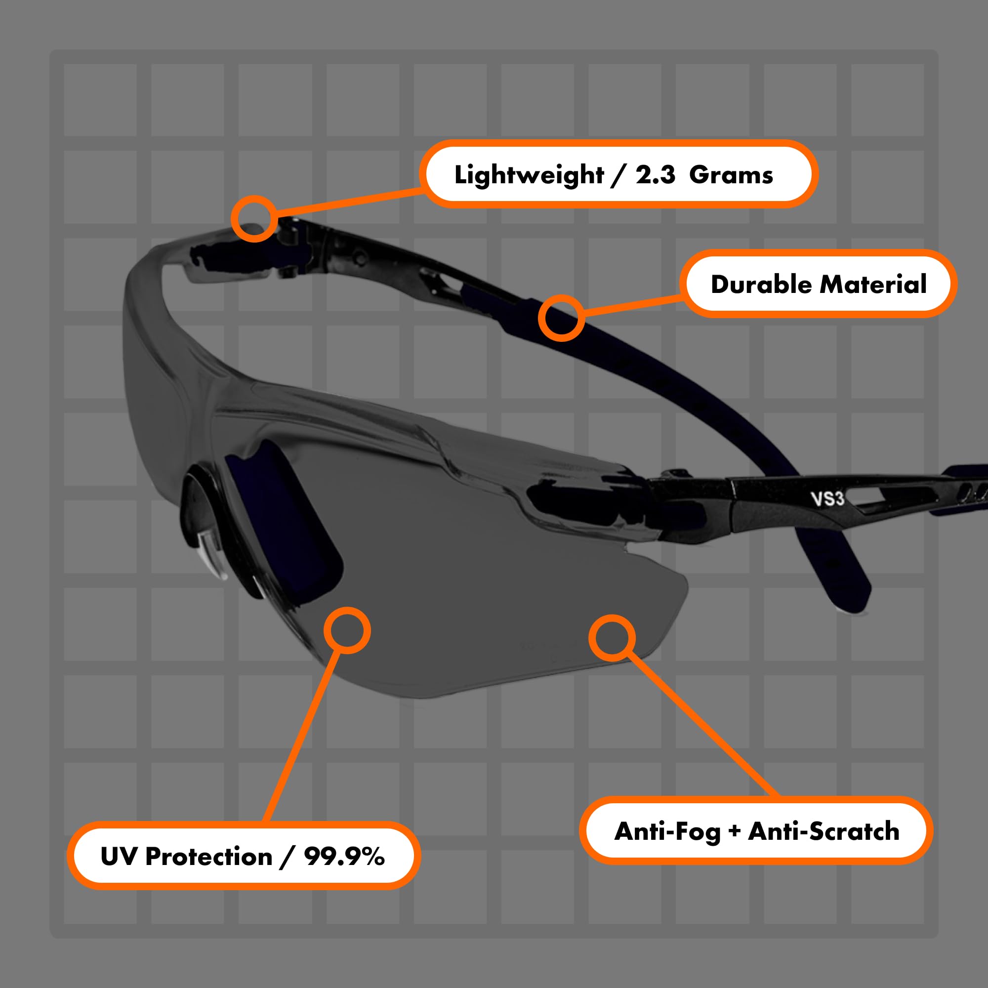 OPTIFENSE™ VS3 - Gafas de seguridad antivaho, transparentes y tintadas, ANSI Z87+ (clic para ver la opción de marco/lente)