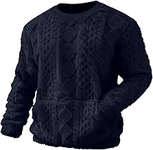 Mens Hoodies Long Sleeve Fleece Sherpa Hooded Sweatshirts Solid Knitted Fluffy Pullover Hoodies with Pocket Winter Warm Loungewear Soft Comfortable Textured Jumper, S-3XL