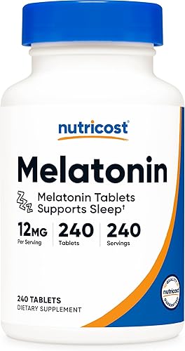 Nutricost Melatonina 12 mg, 240 tabletas - 12 mg por porción, sin OMG, sin gluten
