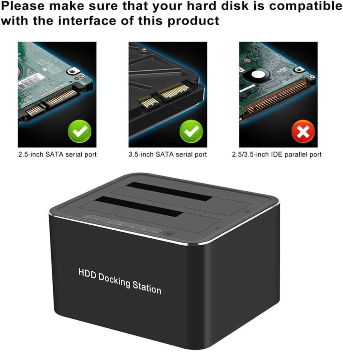GLEAVI Hard Drive Dock USB Serial Ata to HDD SSD Docking Station with Clone Function Supports Uasp US Plug