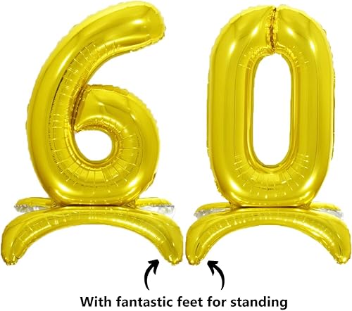 Miniatura 3 de DIWULI Globos dorados del número 60, globos dorados de 27 pulgadas, suministros de decoración de fiesta de cumpleaños de 60 años, globos de