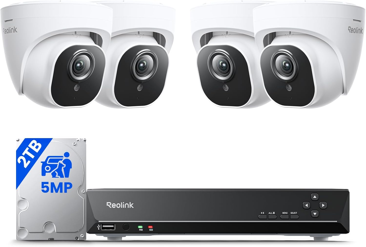 REOLINK 5MP 8CH Home Security Camera System with 2TB HDD RLK8-520D4-5MP