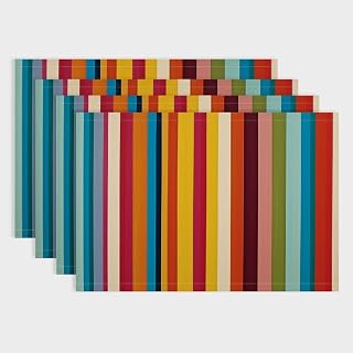 4pcs Stripes Colors Op Art Linen Cloth Placemat Set for Dining Table, Home Decor 18x12in