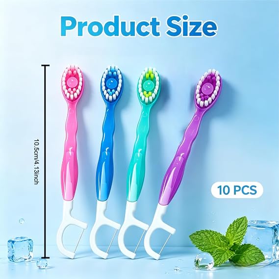10PCS Disposable Toothbrush with Toothpaste 5 in 1 Travel Toothbrush Set with Tongue Scraper Floss Toothpick Mini Toothbrush Portable Mixed Flavors for Travel Work Camping