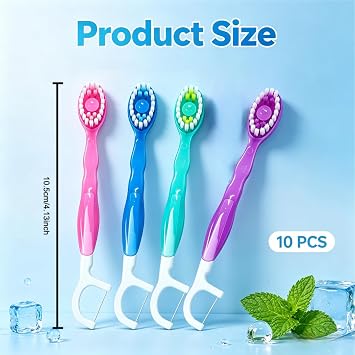 10PCS Disposable Toothbrush with Toothpaste 5 in 1 Travel Toothbrush Set with Tongue Scraper Floss Toothpick Mini Toothbrush Portable Mixed Flavors for Travel Work Camping