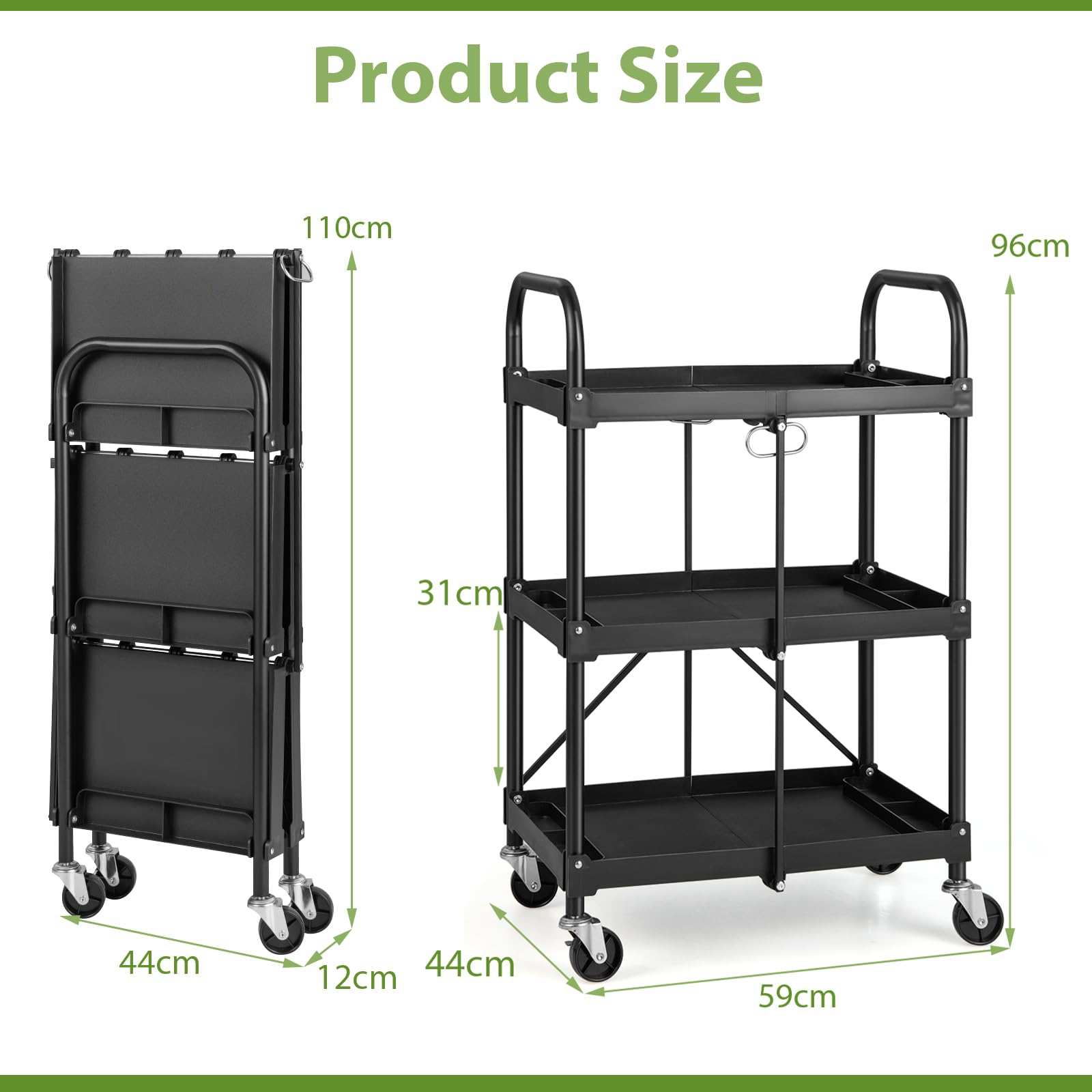 Carrello portautensili pieghevole con ruote di bloccaggio Heavy-Du Metal Sto per Ga e Worhop Utili Rolling Cart per strumenti e forniture