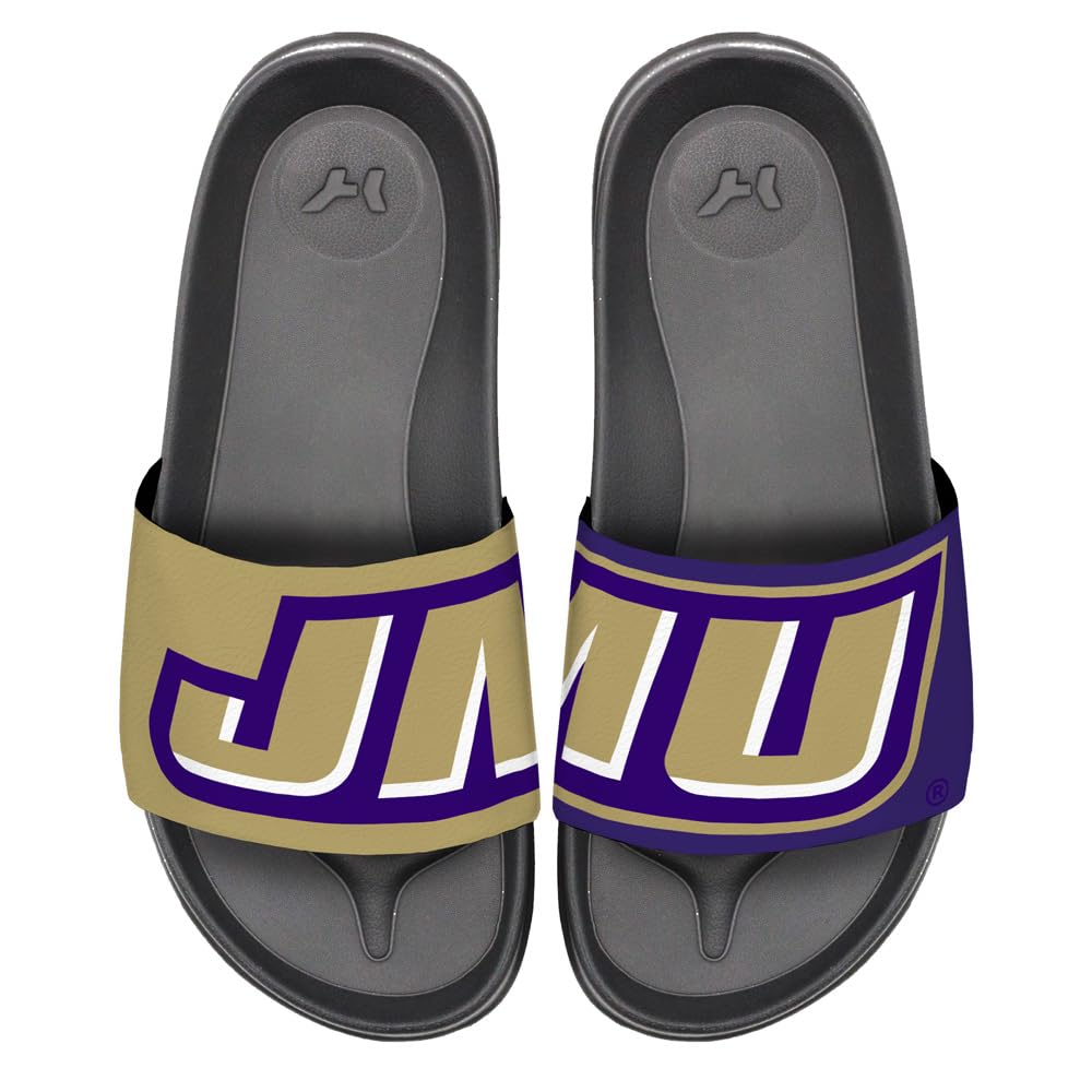 Campus Lab James Madison University Split Primary Two Tone Unisex Adult Slides Adjustable Flip Flop Sandals Officially Licensed Hypd Slydr Switch™, Womens 9-10 / Mens 7-8
