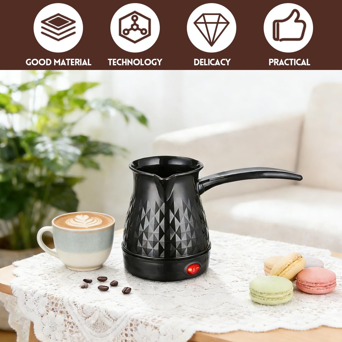 Yuragim Cafetera Eléctrica Turca 500 ml Cafetera Turca Eléctrica con Manija, Máquina de Café Café Eléctrica Turca, Cafetera Moka, para Hogar, Oficina, Viajes