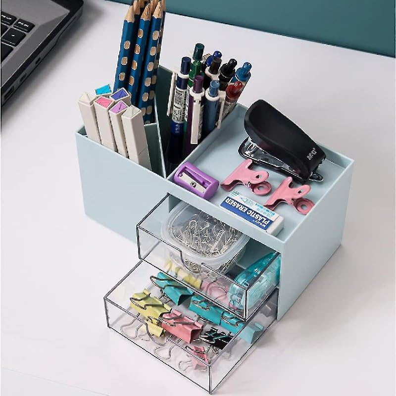 Multi-Purpose Plastic Desk Organizer Drawer Box | Desktop Storage with 3 Compartments and 2 Drawers for Office Desk, Study Table, Makeup, Accessories & Daily Essentials-image-40