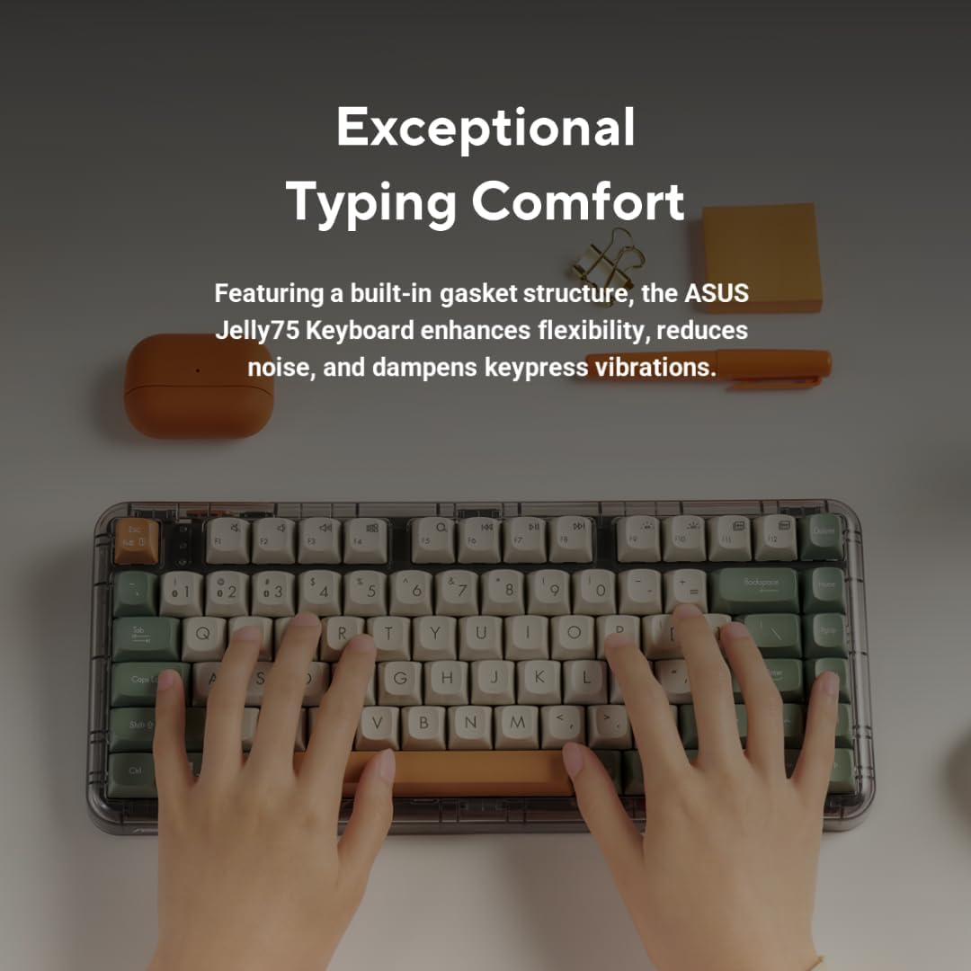 ASUS Jelly75 Wireless Keyboard KD201 – Tri-Mode (BT/2.4GHz/Wired), up to 5 Devices, Hot-Swappable, 1K Polling Rate, Smooth Quiet Typing, Windows/MacOS Toggle, for Productivity/Gaming – Volt Green